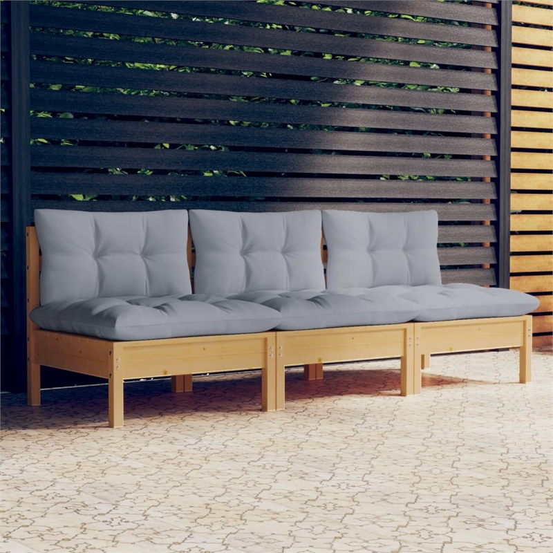 Afuera Living Contemporary 3-Seater Garden Sofa in Gray & Natural Wood