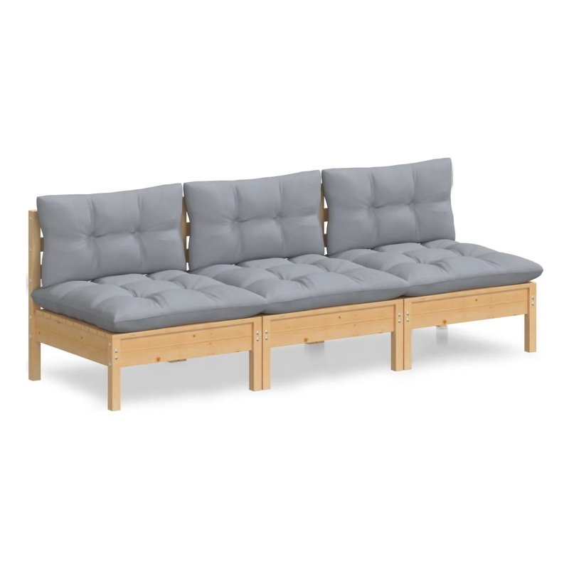 Afuera Living Contemporary 3-Seater Garden Sofa in Gray & Natural Wood
