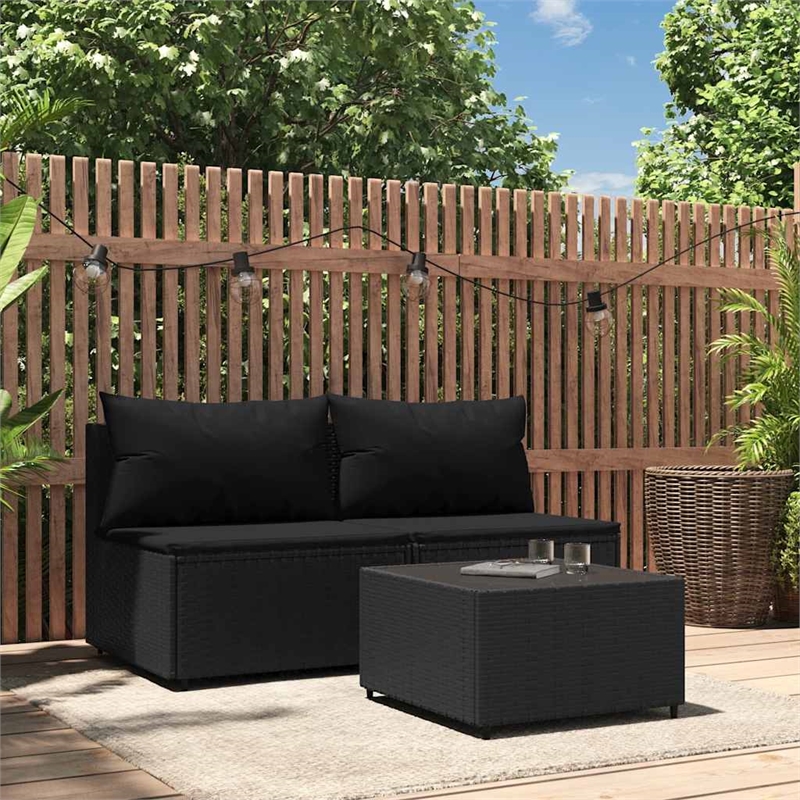 Afuera Living Contemporary Synthetic Poly Rattan Patio Lounge Set in Black