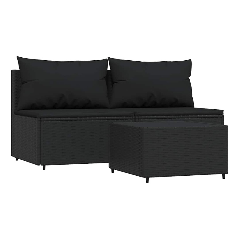 Afuera Living Contemporary Synthetic Poly Rattan Patio Lounge Set in Black