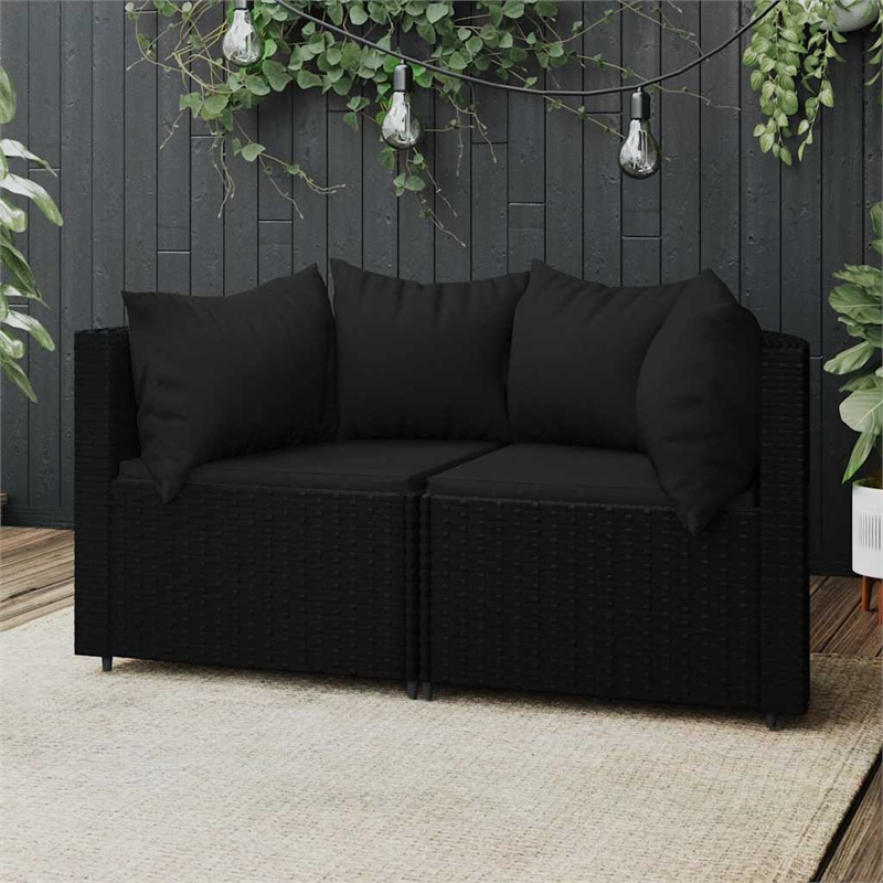 Afuera Living Contemporary Rattan Patio Corner Sofa in Black