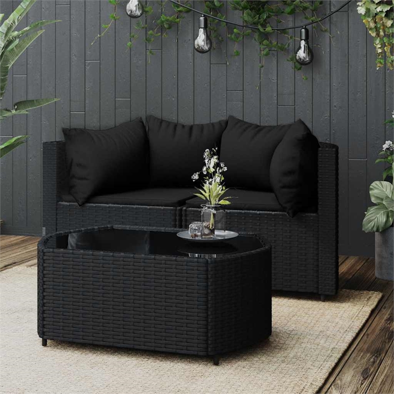 Afuera Living Contemporary Synthetic Poly Rattan Patio Lounge Set in Black