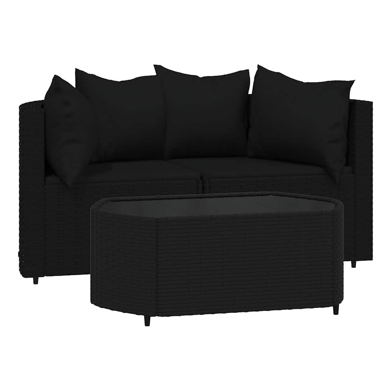 Afuera Living Contemporary Synthetic Poly Rattan Patio Lounge Set in Black