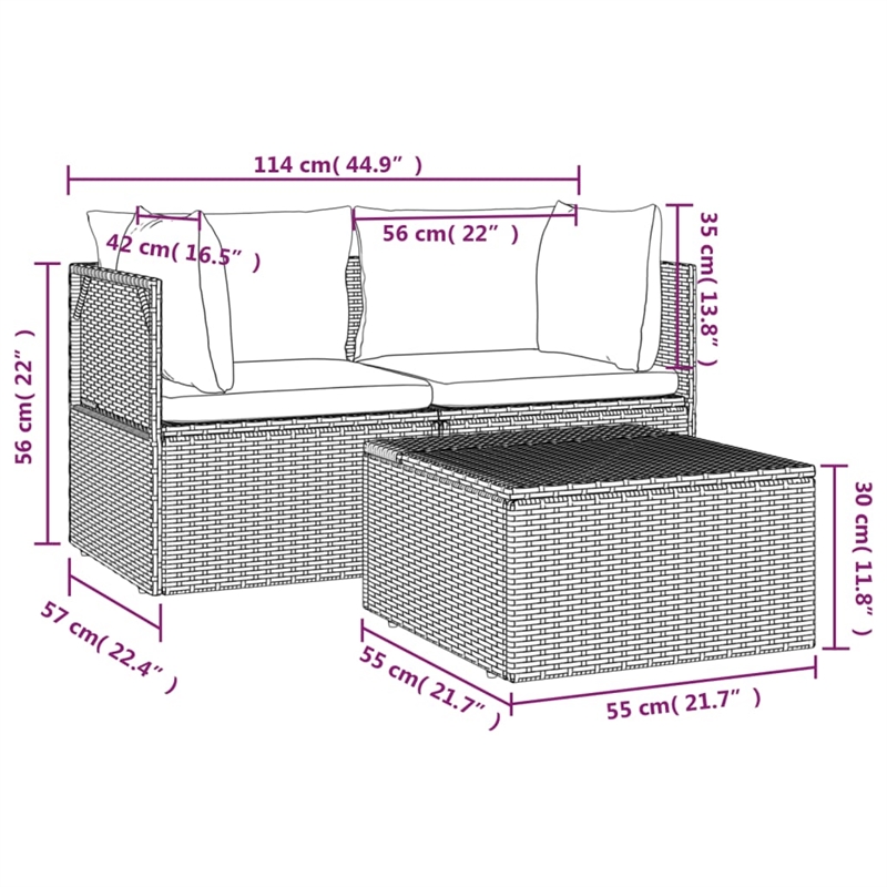 Afuera Living Contemporary PE Rattan PVC Garden Lounge Set in Gray