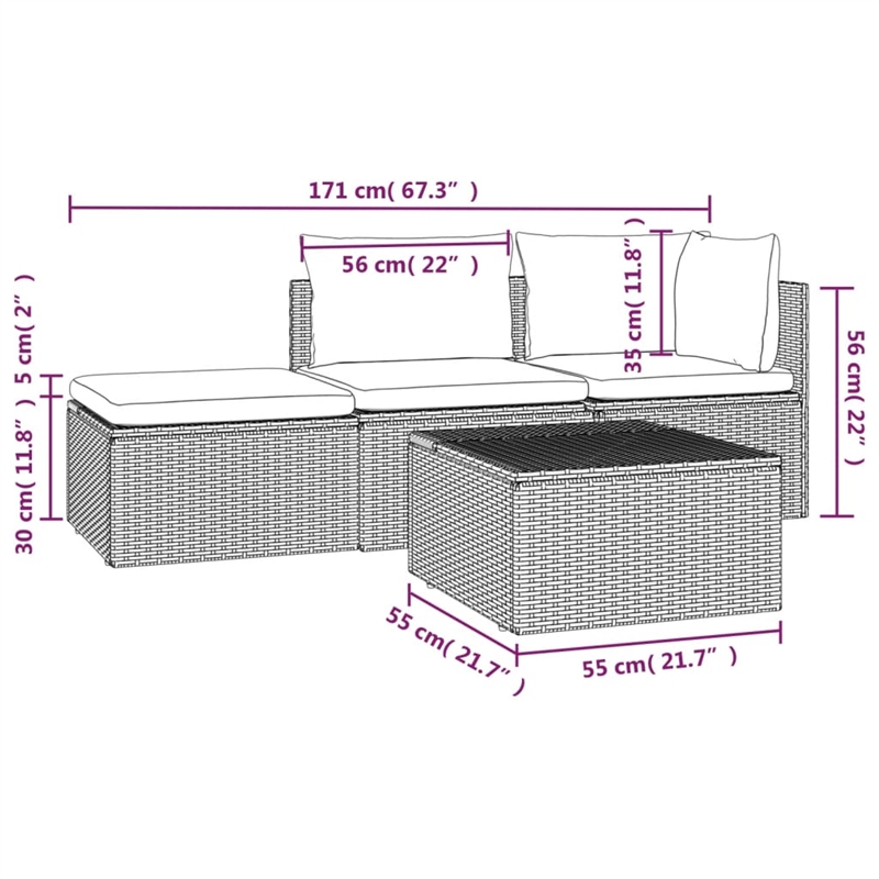 Afuera Living Contemporary Synthetic Poly Rattan Garden Lounge Set Gray