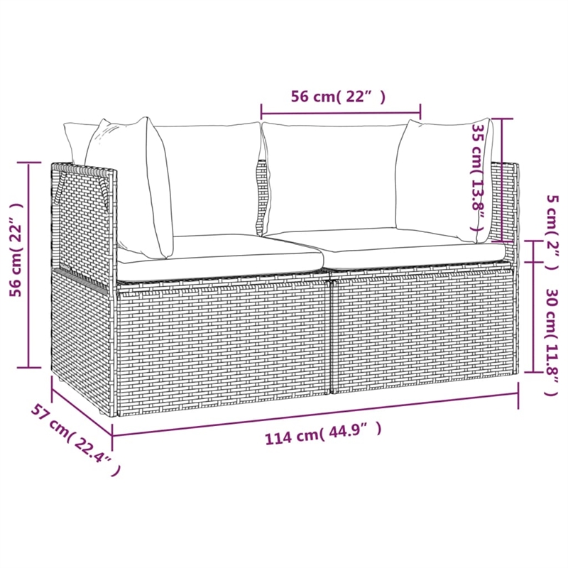 Afuera Living Contemporary Synthetic Poly Rattan 2-Seater Garden Sofa Gray