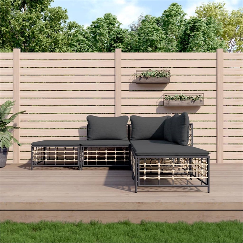 Afuera Living Poly Rattan 5 Piece Set Modular Garden Lounge Set in Anthracite