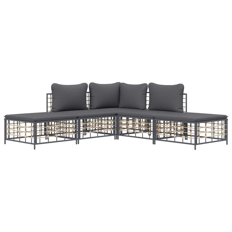 Afuera Living Poly Rattan 5 Piece Set Modular Garden Lounge Set in Anthracite