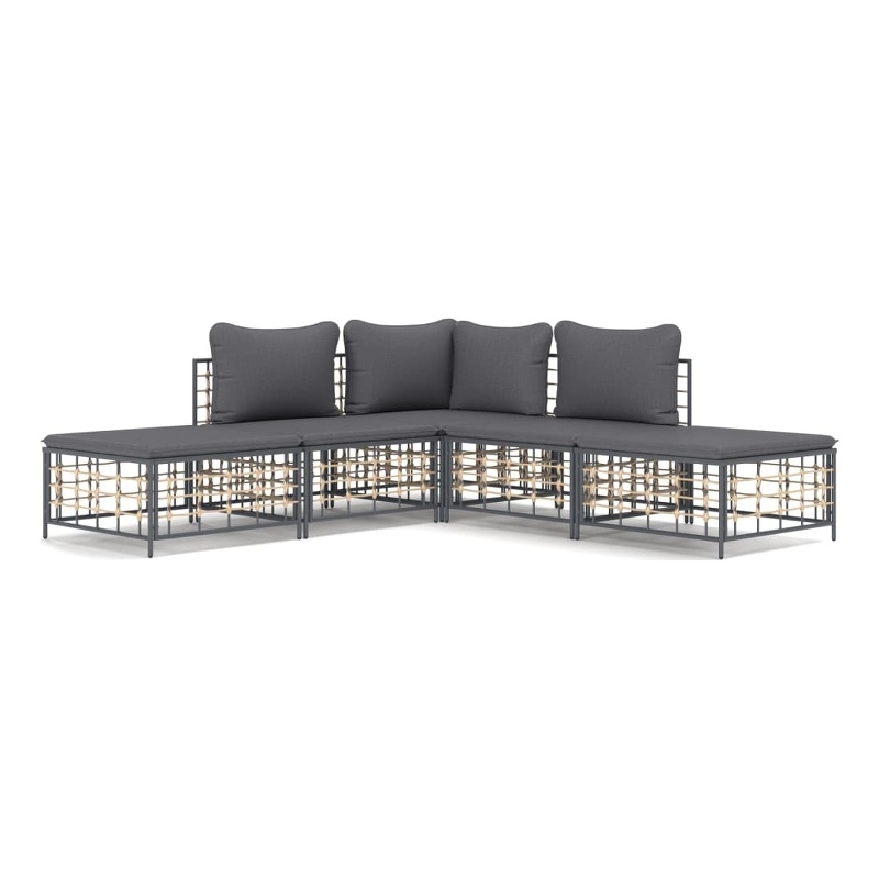 Afuera Living Poly Rattan 5 Piece Set Modular Garden Lounge Set in Anthracite