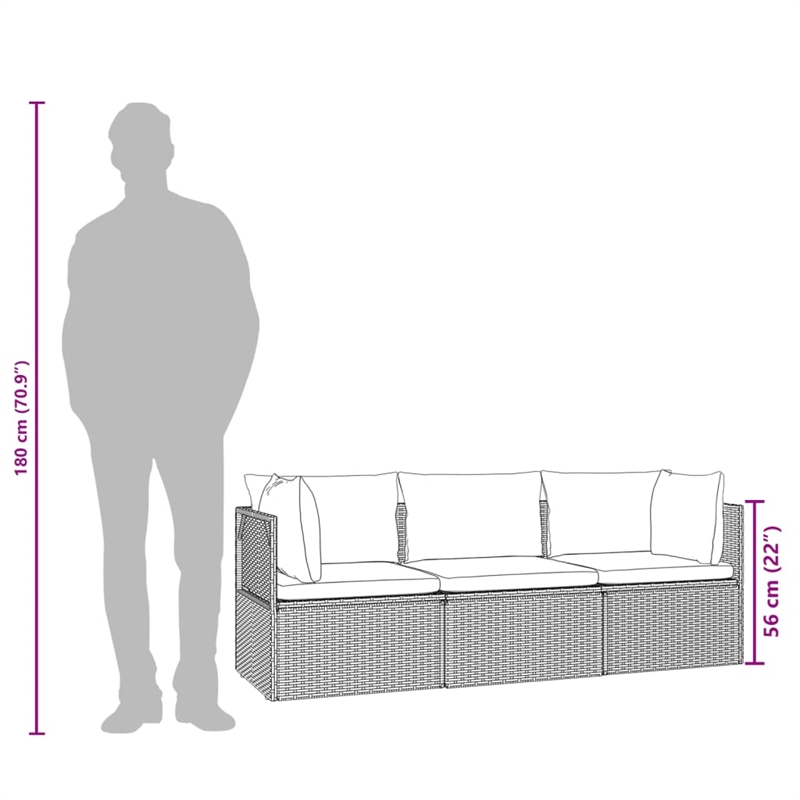 Afuera Living Rattan Steel & Polyester & Pvc Garden Lounge Set Gray