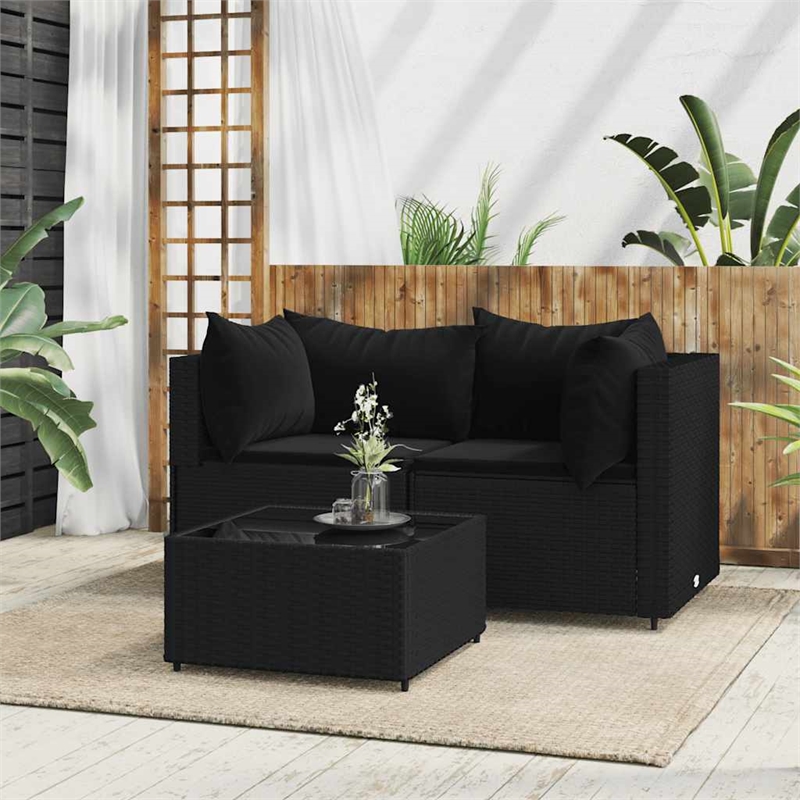 Afuera Living Contemporary Synthetic Poly Rattan Patio Lounge Set in Black