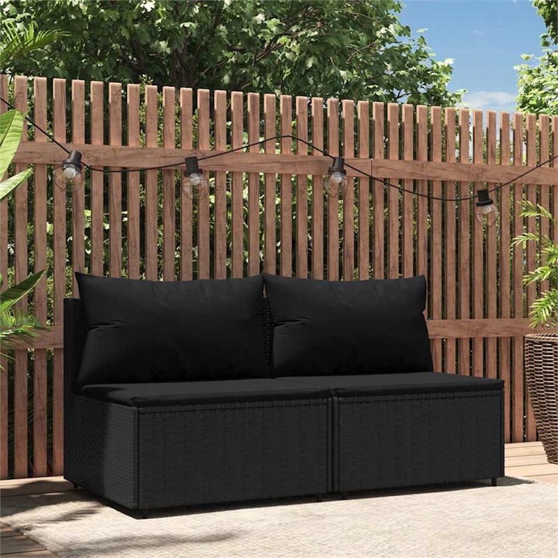 Afuera Living PE Rattan Standard Adjustable Feet Patio Middle Sofa in Black