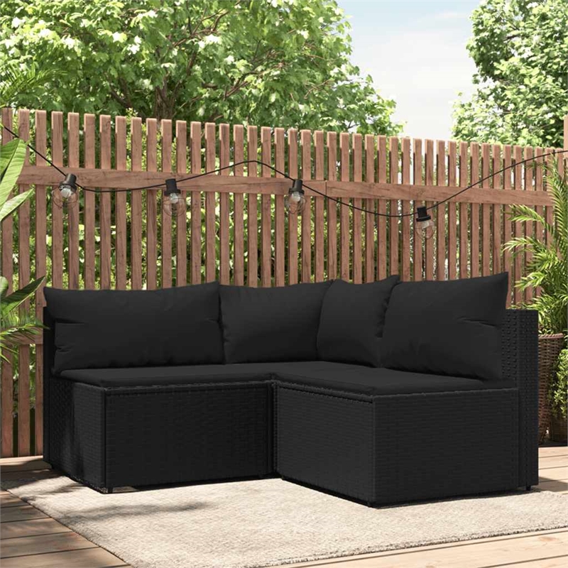 Afuera Living Contemporary Synthetic Poly Rattan Patio Lounge Set in Black