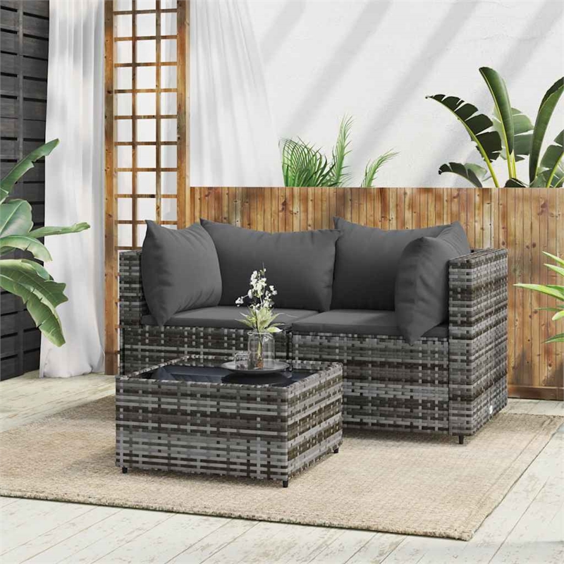 Afuera Living Rattan Powder-Coated Steel & Glass Patio Lounge Set in Gray