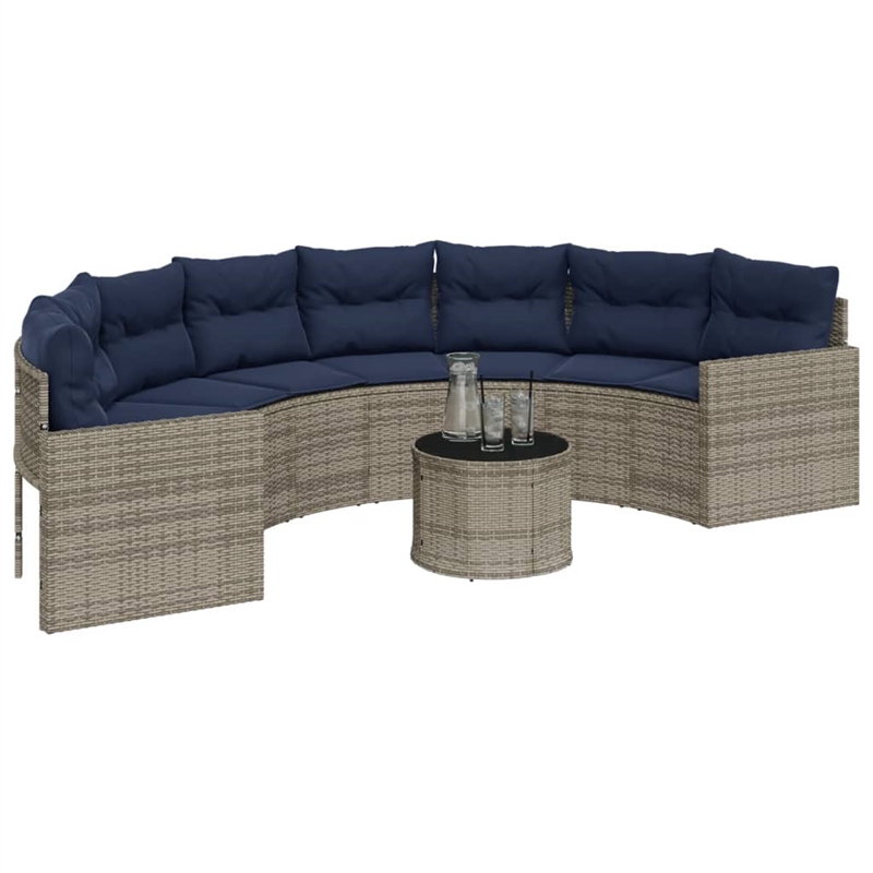 Afuera Living Contemporary Rattan Patio Sofa in Gray & Navy Blue