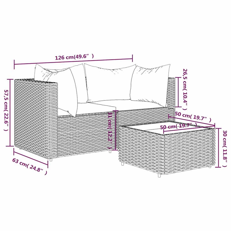 Afuera Living Poly Rattan Compact Adjustable Feet Patio Lounge Set in Brown