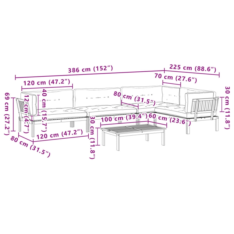 Afuera Living Solid Acacia Wood Large Modular Pallet Sofa Set