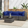 Afuera Living Rattan 4 PC Patio Lounge Set With Cushions in Dark Blue/Gray Frame