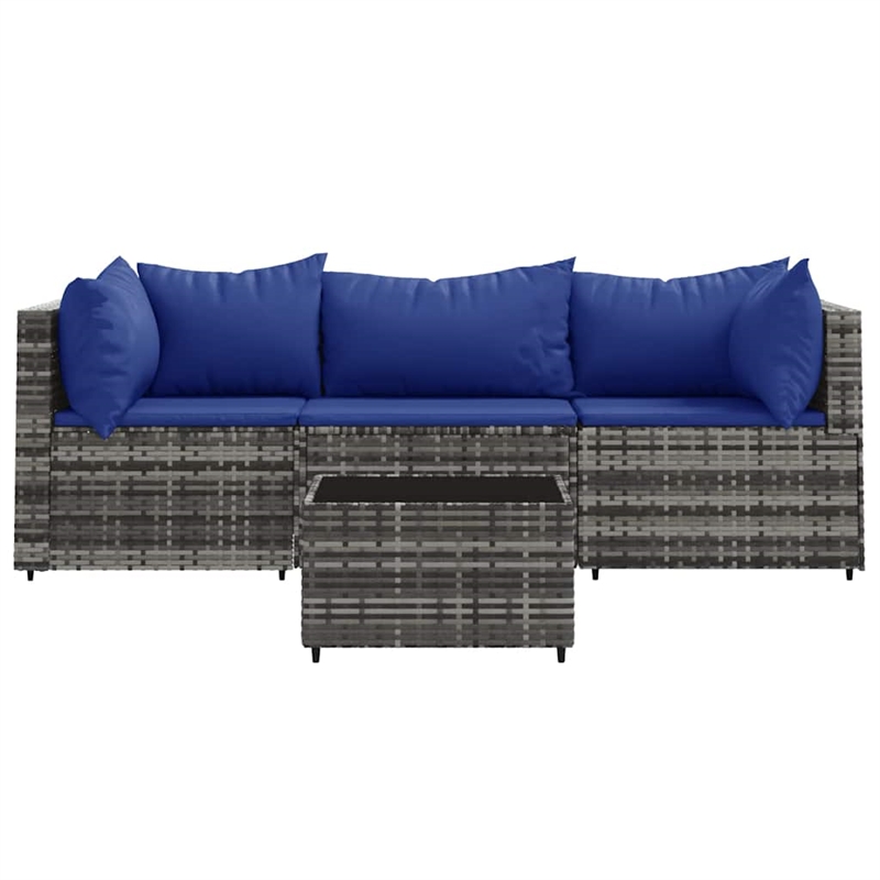 Afuera Living Rattan 4 PC Patio Lounge Set With Cushions in Dark Blue/Gray Frame