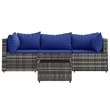 Afuera Living Rattan 4 PC Patio Lounge Set With Cushions in Dark Blue/Gray Frame