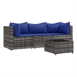 Afuera Living Rattan 4 PC Patio Lounge Set With Cushions in Dark Blue/Gray Frame