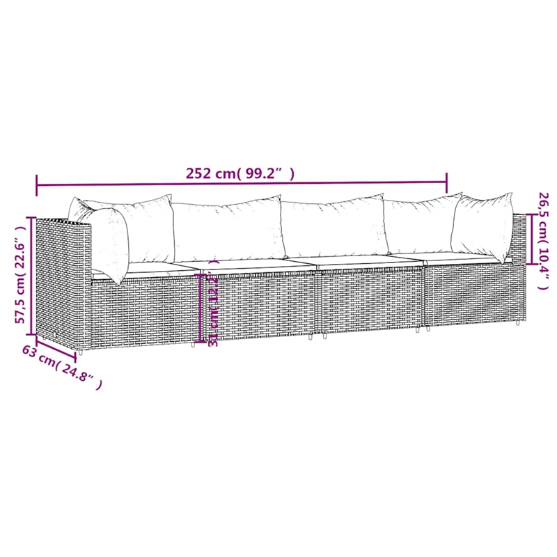 Afuera Living Contemporary Synthetic Poly Rattan Patio Lounge Set in Gray