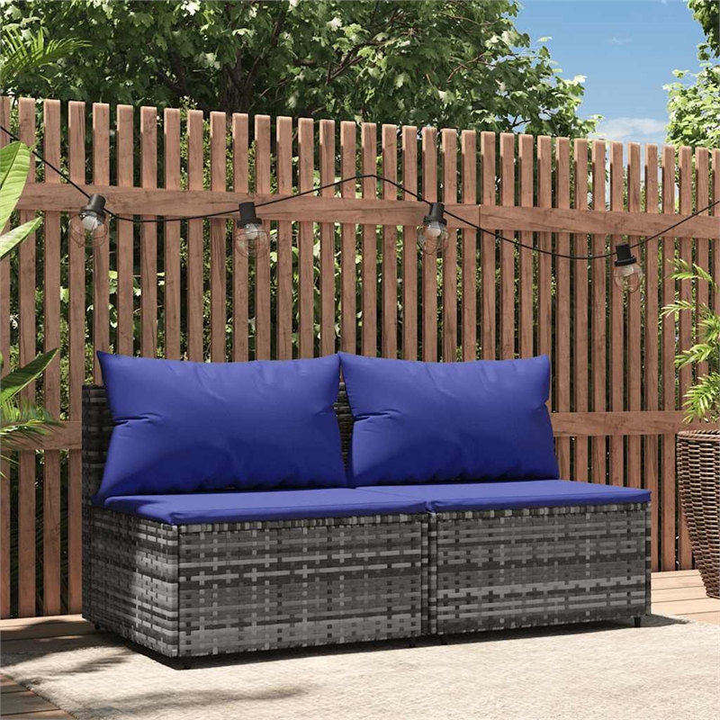 Afuera Living Contemporary Synthetic Poly Rattan Patio Middle Sofa in Gray