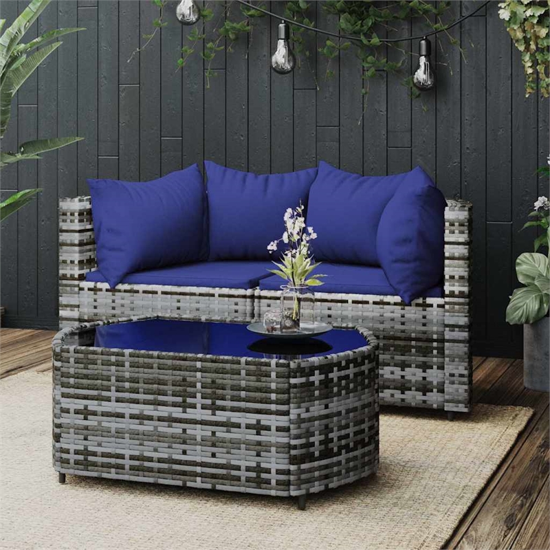 Afuera Living Contemporary Synthetic Poly Rattan Patio Lounge Set in Gray