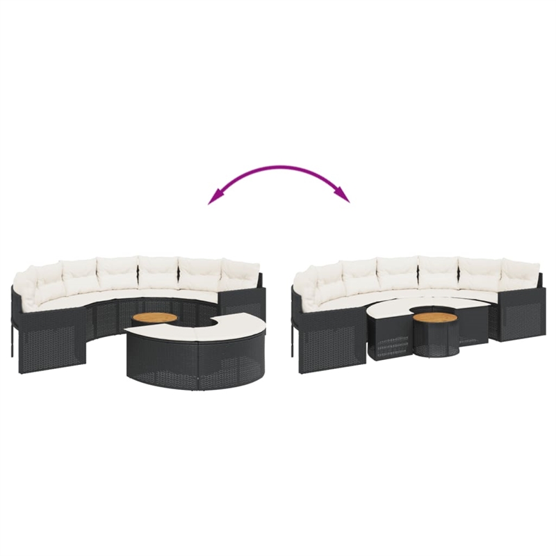Afuera Living PE Rattan Large Patio Sofa Set in Black With Removable Covers