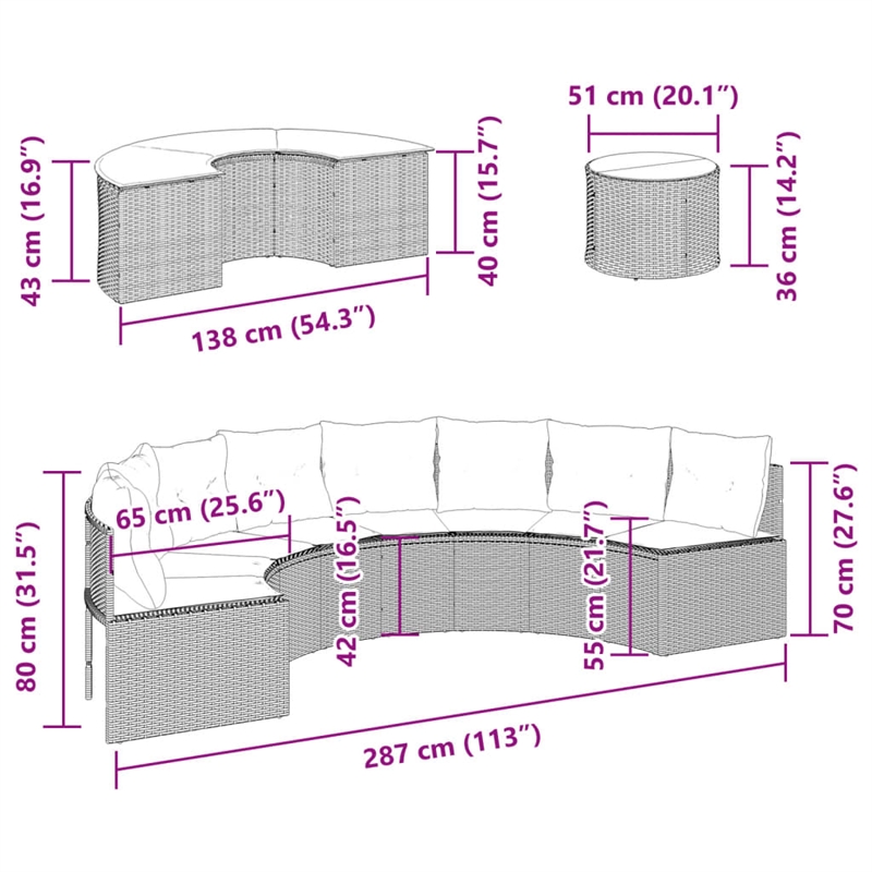 Afuera Living PE Rattan Garden Sofa Set in Gray With Steel Frame and Glass Table