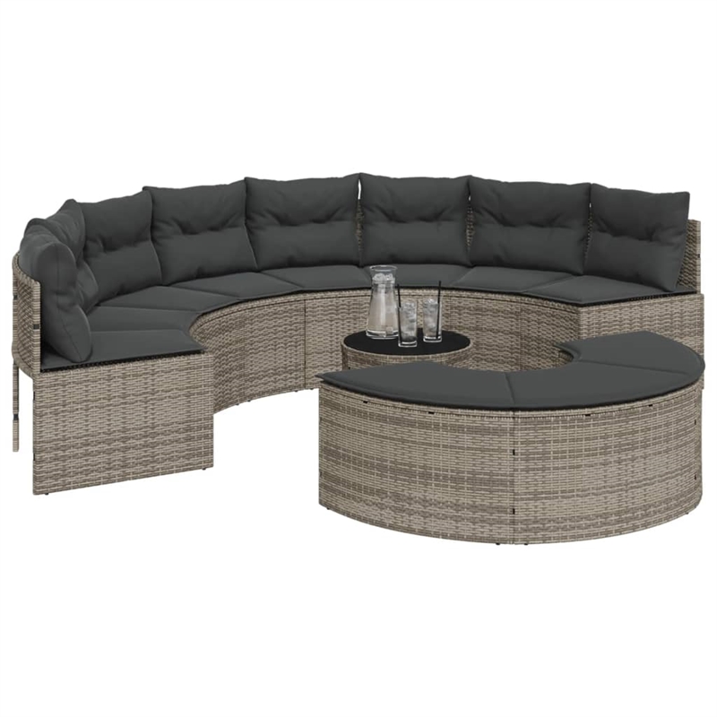 Afuera Living PE Rattan Garden Sofa Set in Gray With Steel Frame and Glass Table