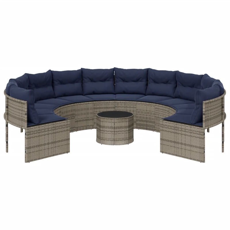 Afuera Living Contemporary Rattan Patio Sofa in Gray & Navy Blue