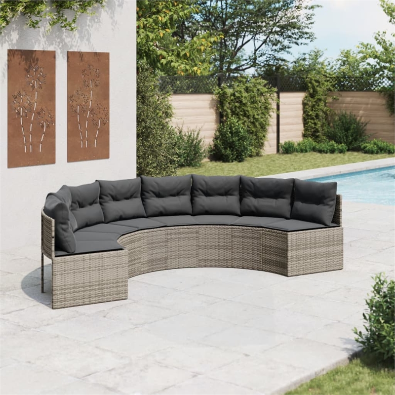 Afuera Living Contemporary Half-Round PE Rattan Large Patio Sofa in Gray