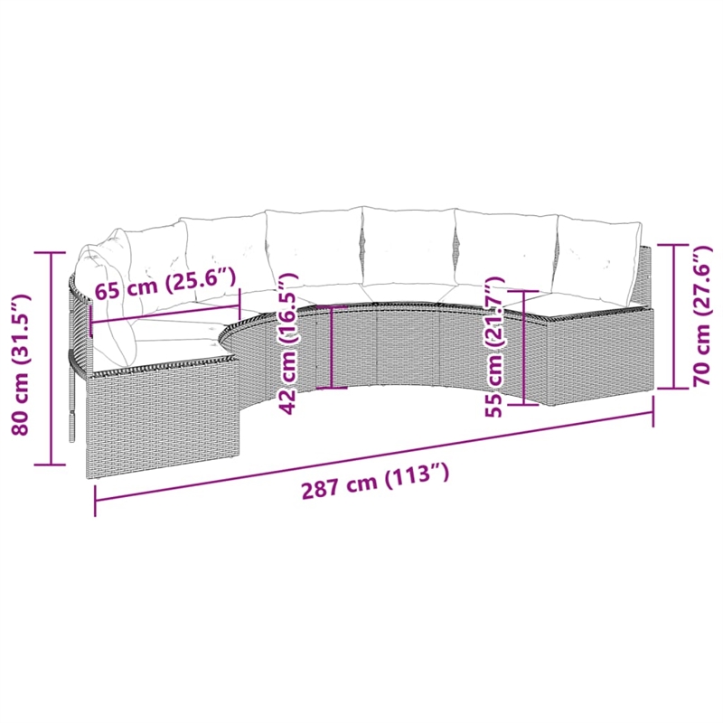 Afuera Living Contemporary Half-Round PE Rattan Large Patio Sofa in Gray