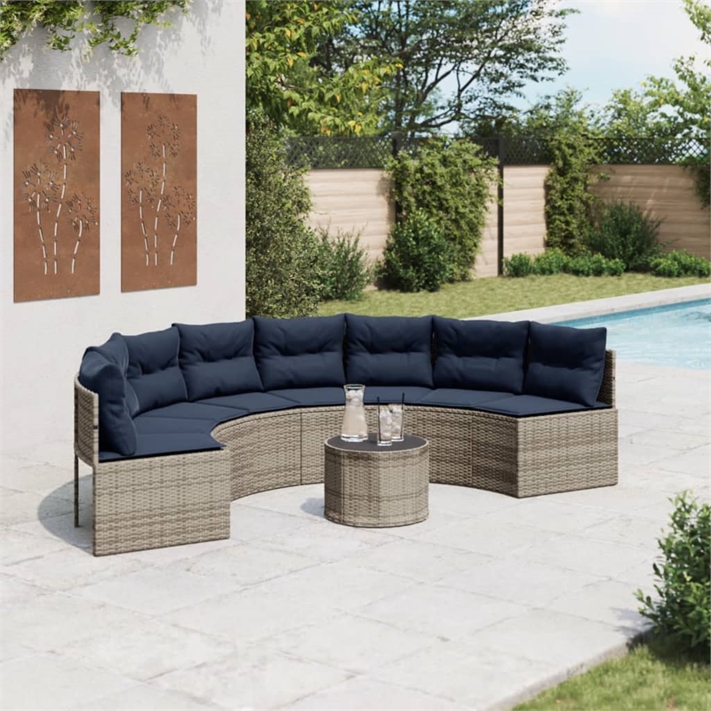 Afuera Living Contemporary Rattan Patio Sofa in Gray & Navy Blue