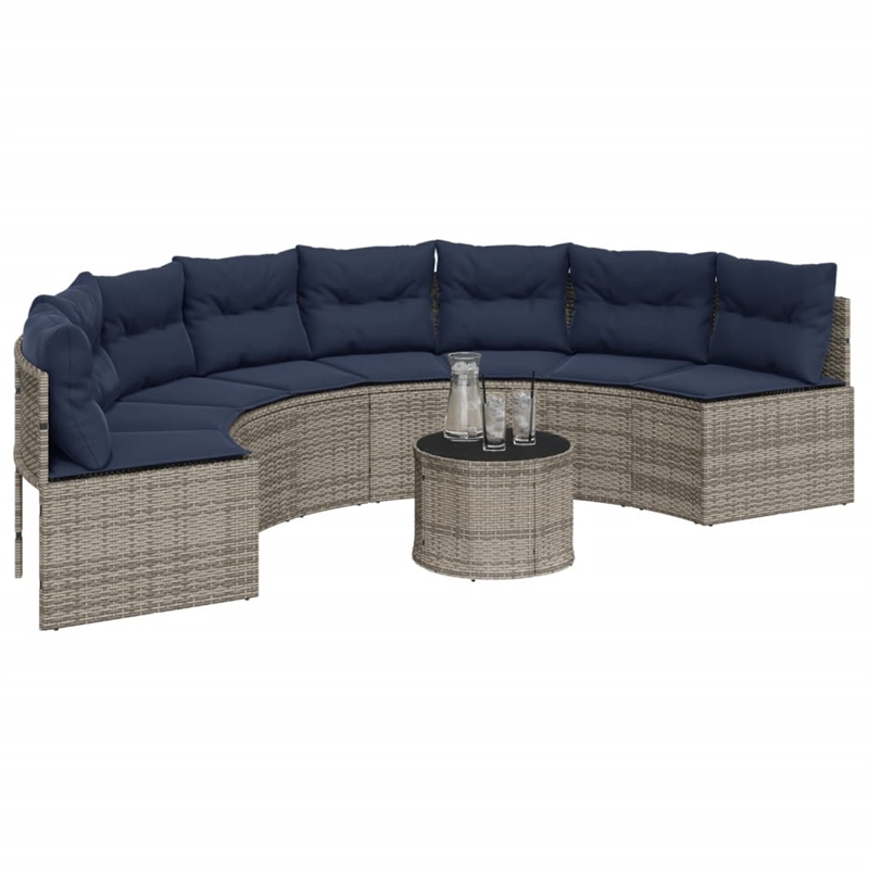 Afuera Living Contemporary Rattan Patio Sofa in Gray & Navy Blue