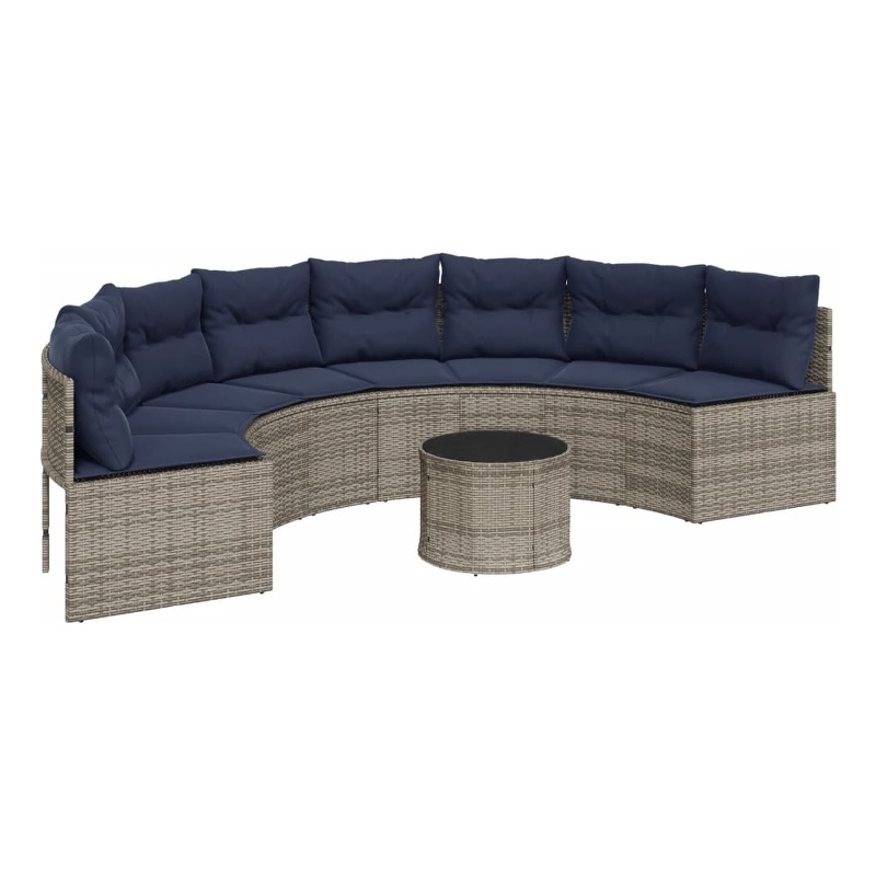 Afuera Living Contemporary Rattan Patio Sofa in Gray & Navy Blue