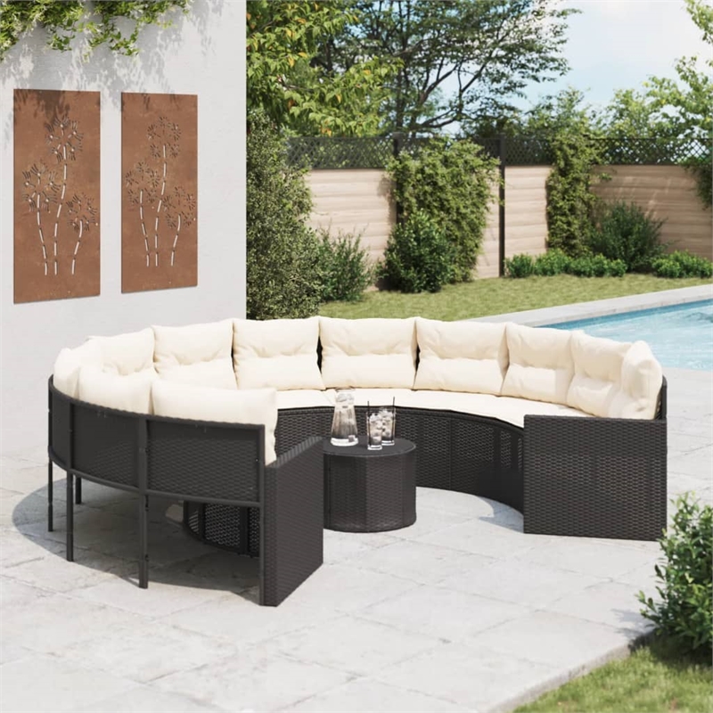 Afuera Living Poly Rattan Large Garden Sofa With Removable Covers in Black
