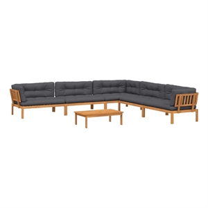 Afuera Living 6 Pc Solid Acacia Wood Patio Pallet Sofa Set With Cushions in Gray