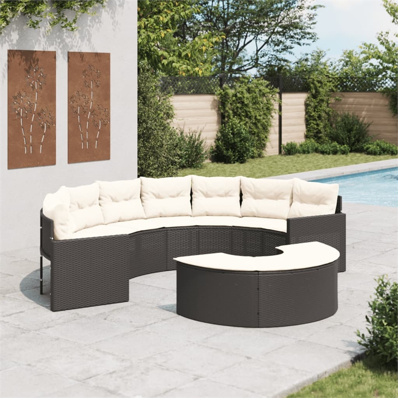 Afuera Living Contemporary Rattan Patio Sofa Set in Black & Cream