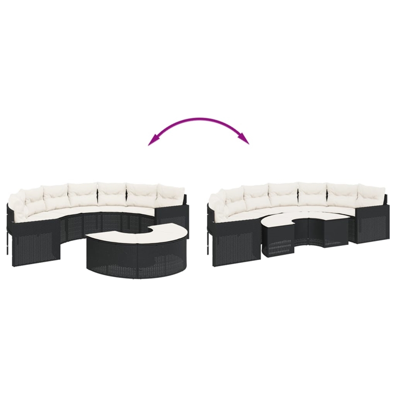 Afuera Living Contemporary Rattan Patio Sofa Set in Black & Cream