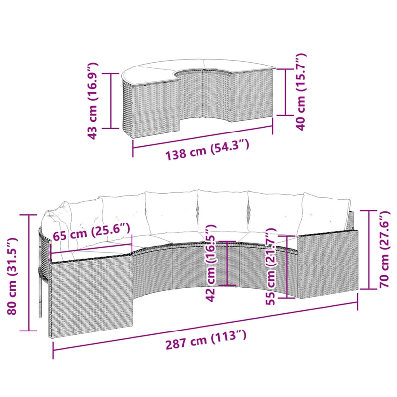 Afuera Living Contemporary Rattan Patio Sofa Set in Black & Cream