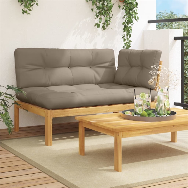 Afuera Living Solid Acacia Wood Large Patio Sofa With Fabric Cushions in Taupe