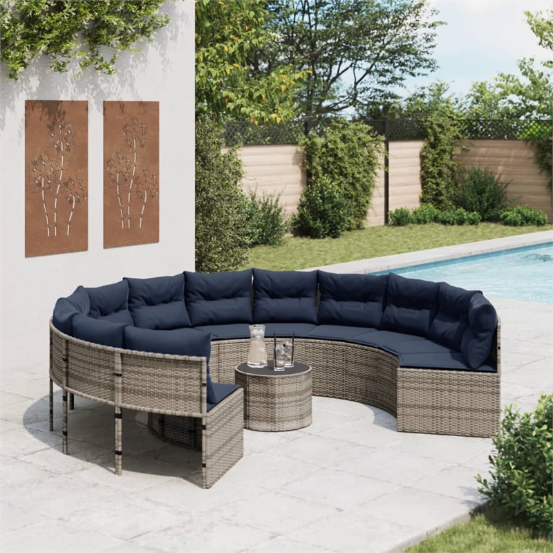 Afuera Living Poly Rattan Patio Sofa With Steel Frame in Gray & Navy Blue