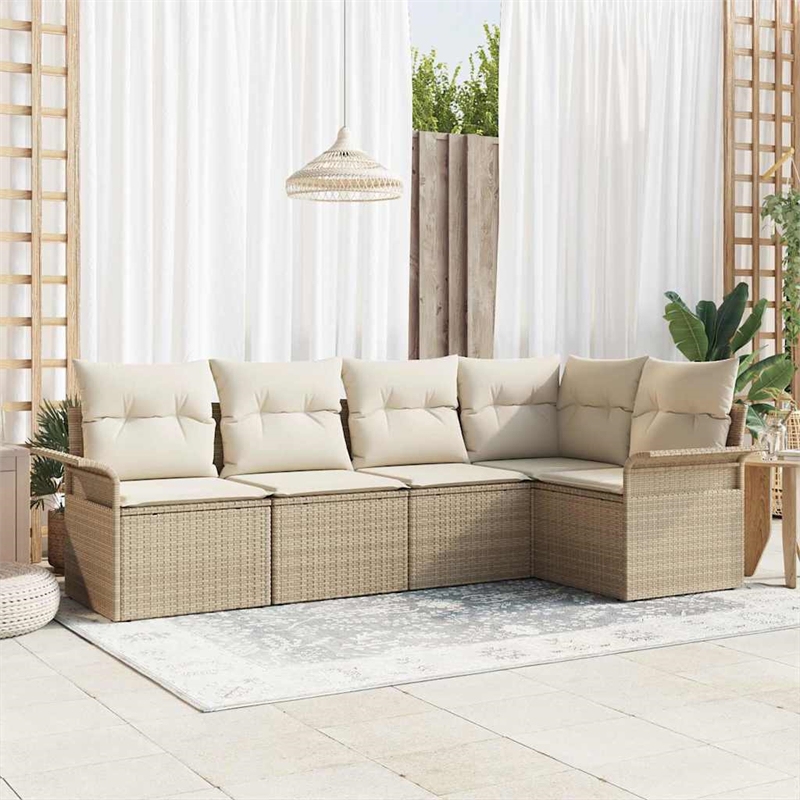 Afuera Living 5 Piece Poly Rattan Garden Sofa Set With Cushions in Cream