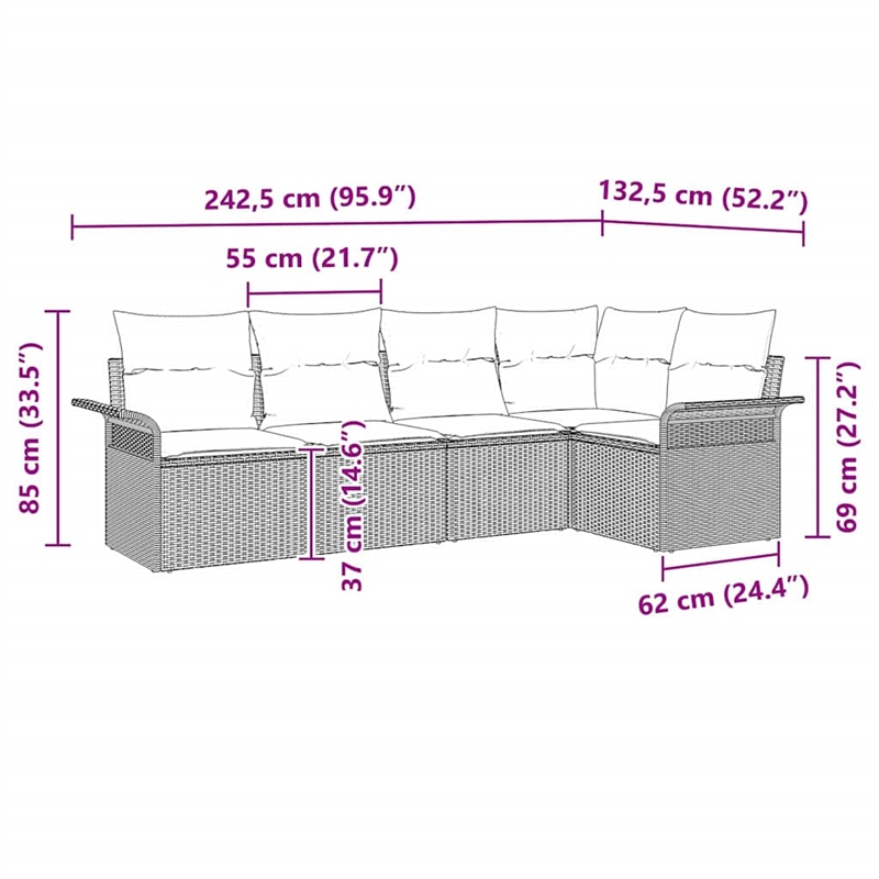 Afuera Living 5 Piece Poly Rattan Garden Sofa Set With Cushions in Cream