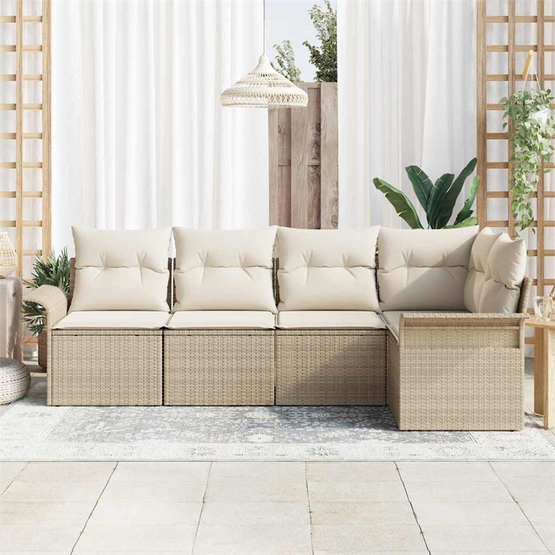 Afuera Living 5 Piece Poly Rattan Garden Sofa Set With Cushions in Cream
