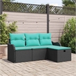 Afuera Living 4 Piece Black & Turquoise Poly Rattan Garden Sofa Set