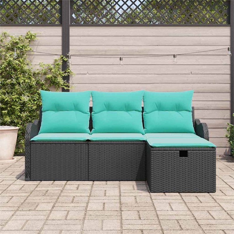 Afuera Living 4 Piece Black & Turquoise Poly Rattan Garden Sofa Set