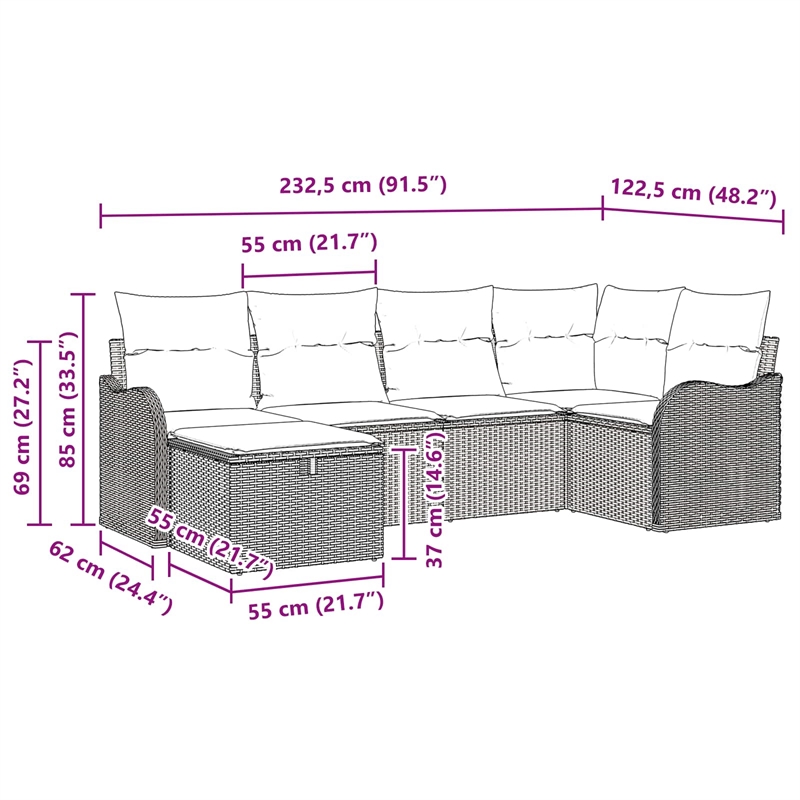 Afuera Living 6 Piece Black & Turquoise Poly Rattan Garden Sofa Set Manual
